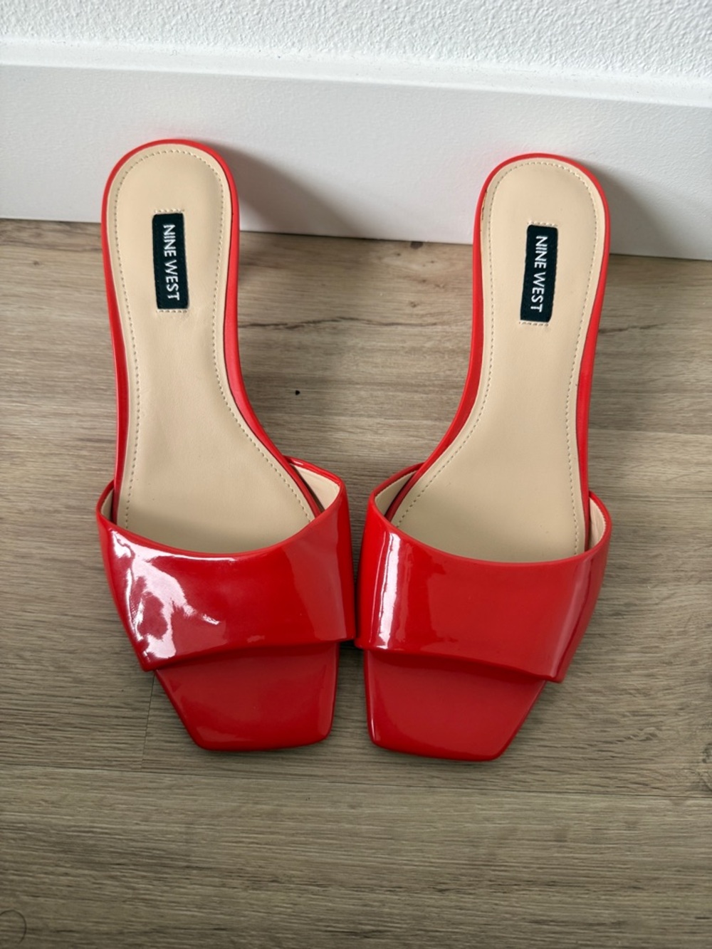 Nine West Red Patent Slide Mules